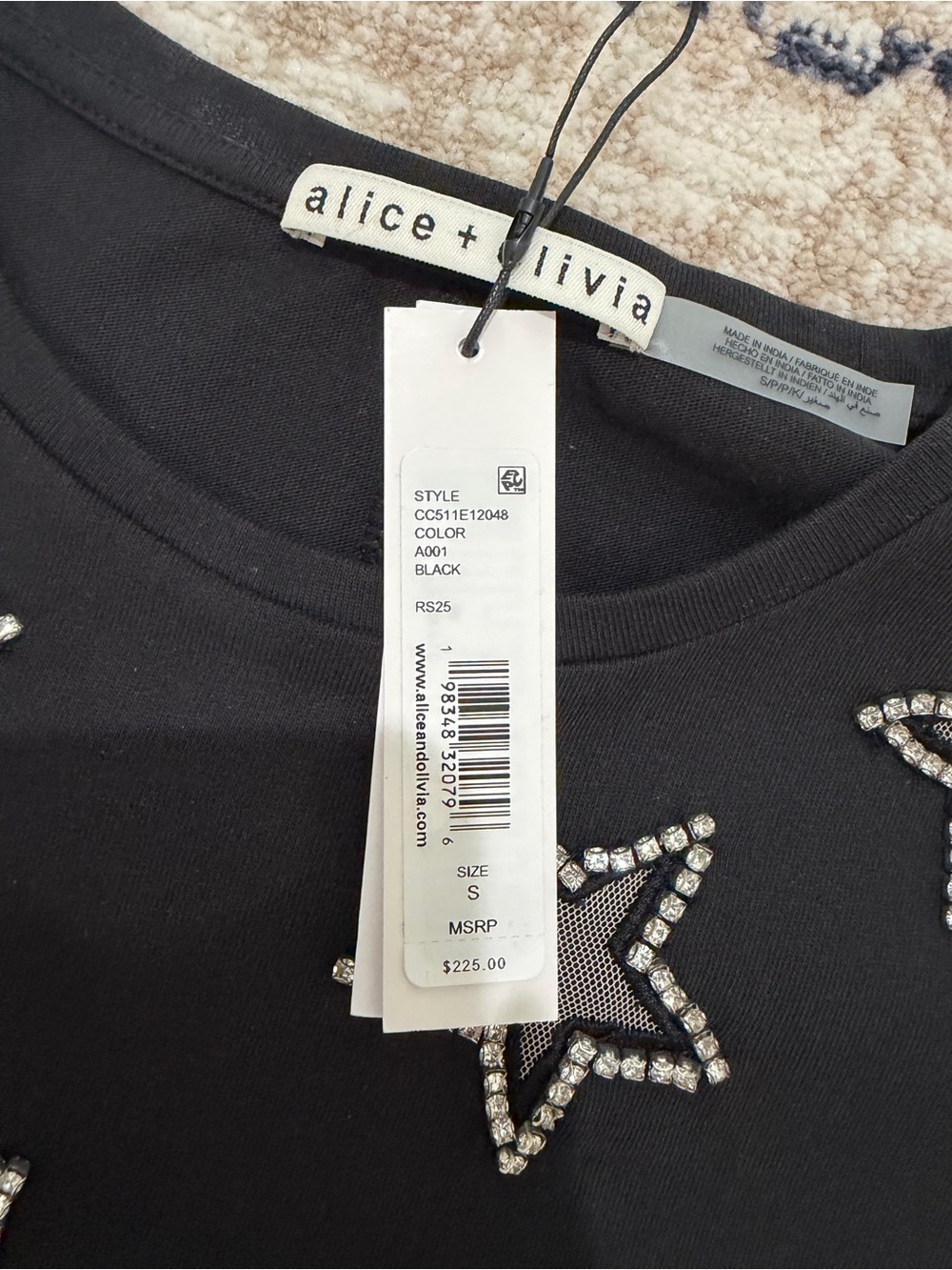 Alice + Olivia Black Short-Sleeve Tee with Mesh Stars - Picture 2 of 3